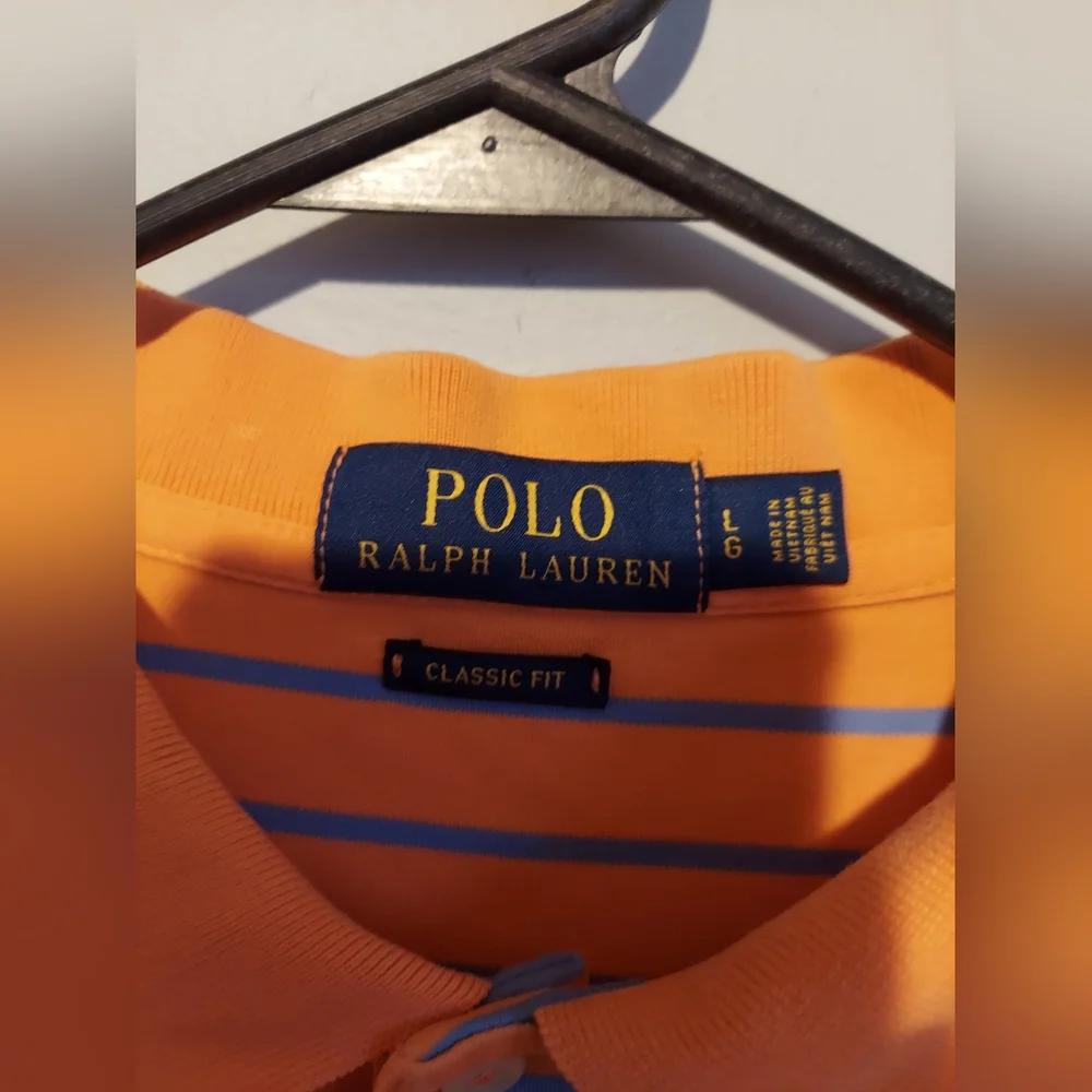 Polo Ralph Lauren Mens Shirt Orange Large Striped Classic Fit Flesh Pony Office